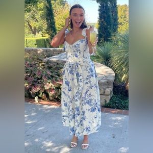 V. Chapman Vera Ruffle Strap Corset Side-Slit Midi Dress